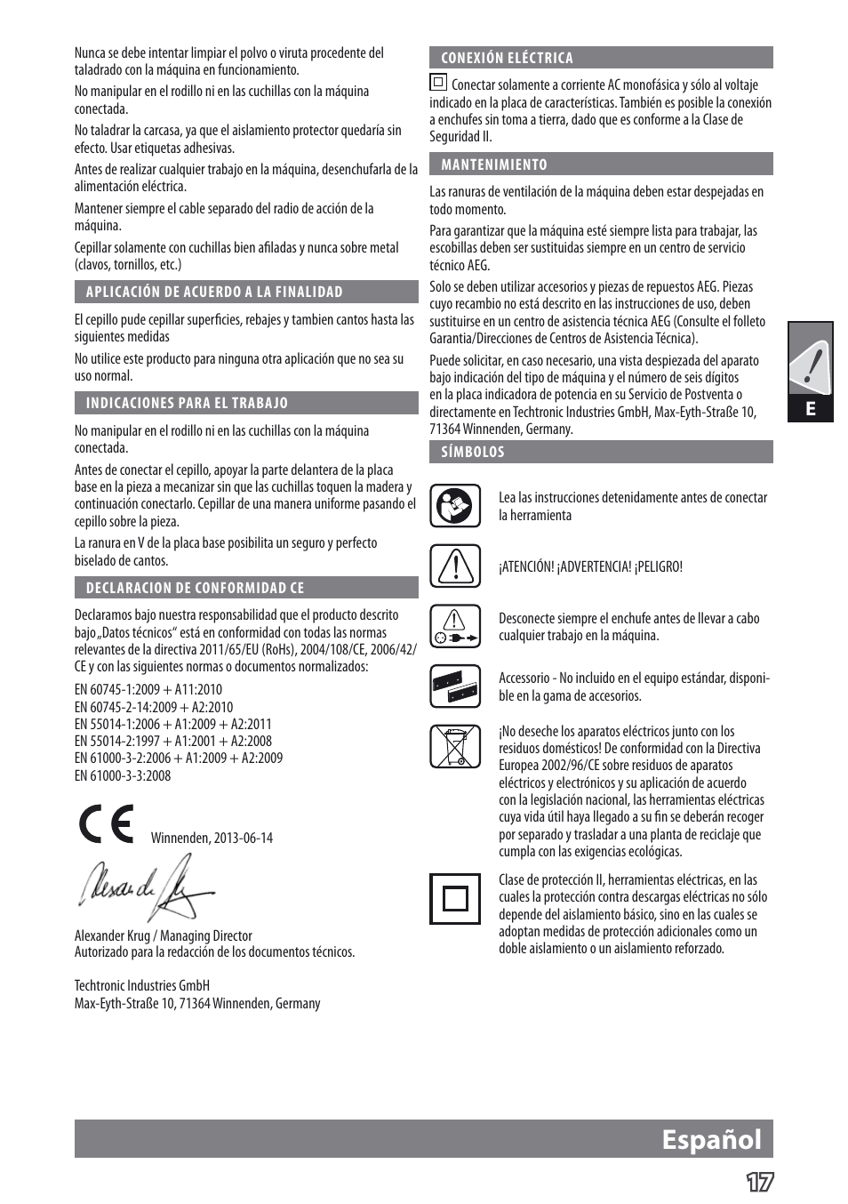 Español | AEG PL 750 User Manual | Page 20 / 67