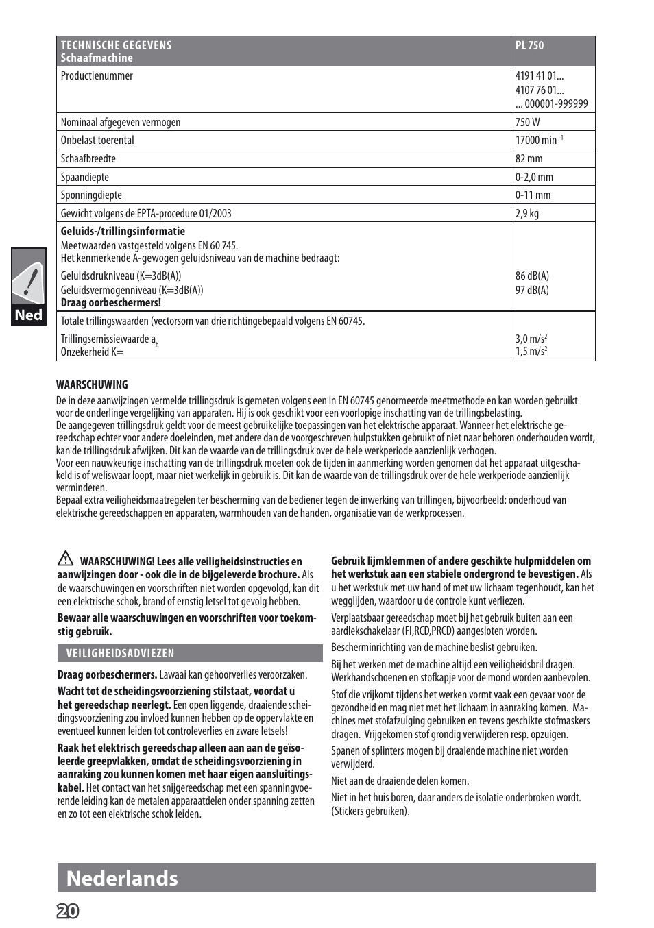 Nederlands | AEG PL 750 User Manual | Page 23 / 67