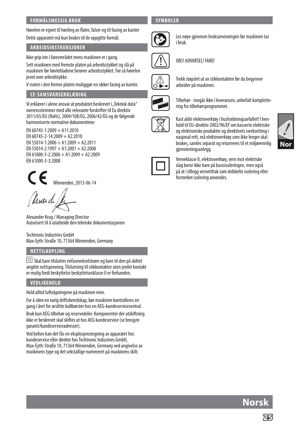 Norsk | AEG PL 750 User Manual | Page 28 / 67