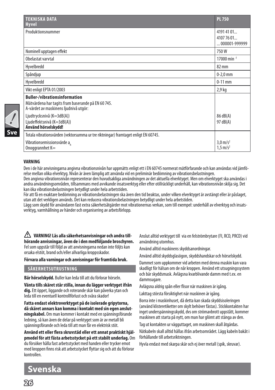 Svenska | AEG PL 750 User Manual | Page 29 / 67