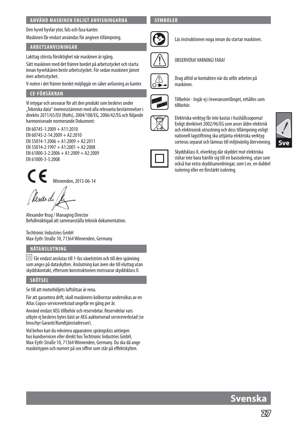 Svenska | AEG PL 750 User Manual | Page 30 / 67