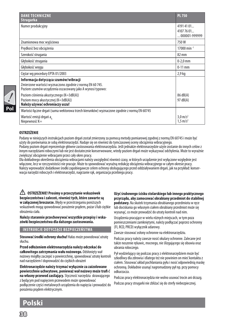 Polski | AEG PL 750 User Manual | Page 41 / 67