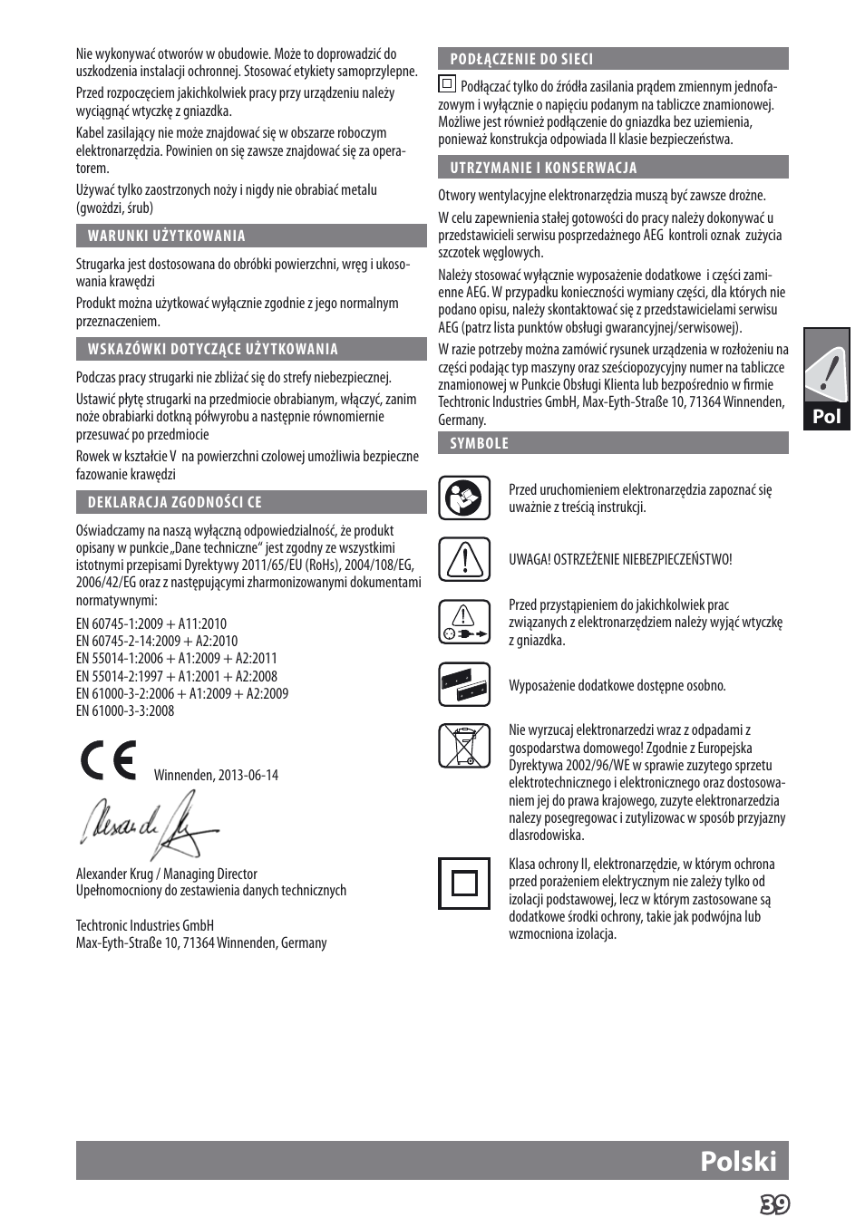 Polski | AEG PL 750 User Manual | Page 42 / 67