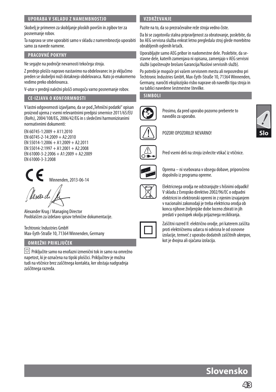 Slovensko | AEG PL 750 User Manual | Page 46 / 67