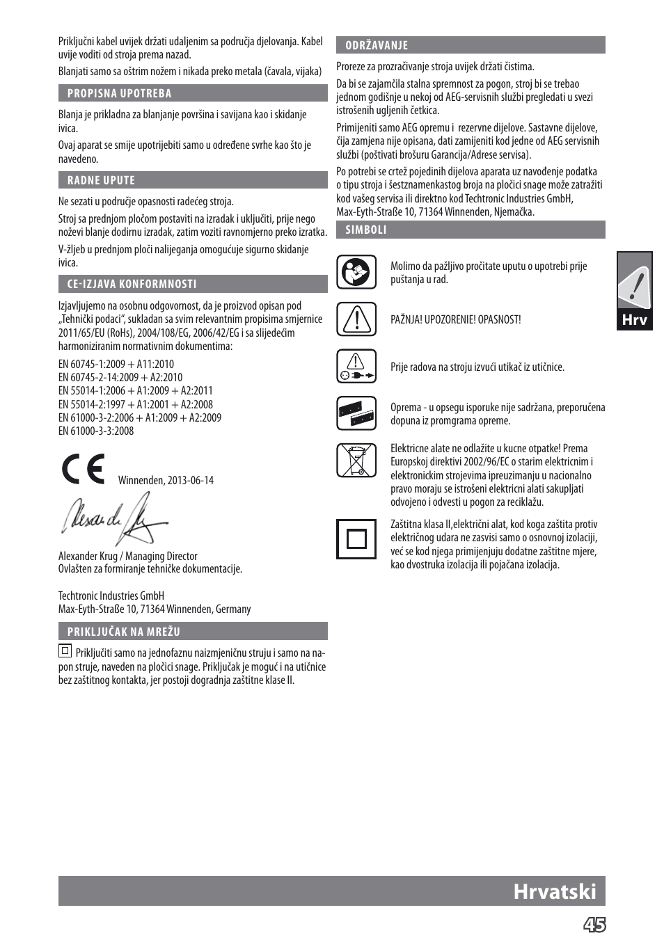 Hrvatski | AEG PL 750 User Manual | Page 48 / 67