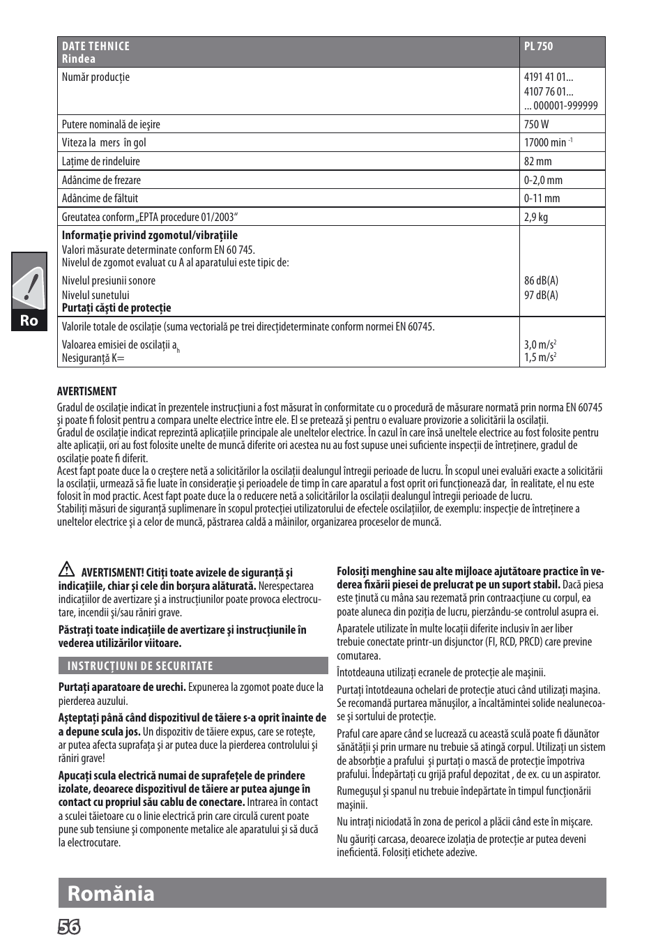 Romănia | AEG PL 750 User Manual | Page 59 / 67