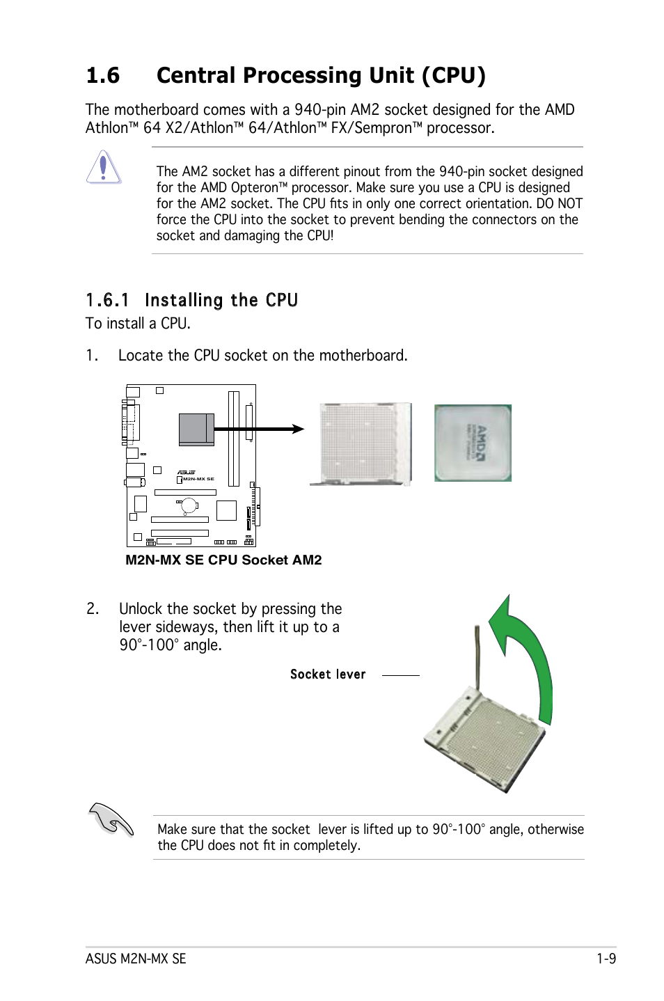 6 central processing unit (cpu), 1 installing the cpu | Asus M2N-MX SE User Manual | Page 19 / 88