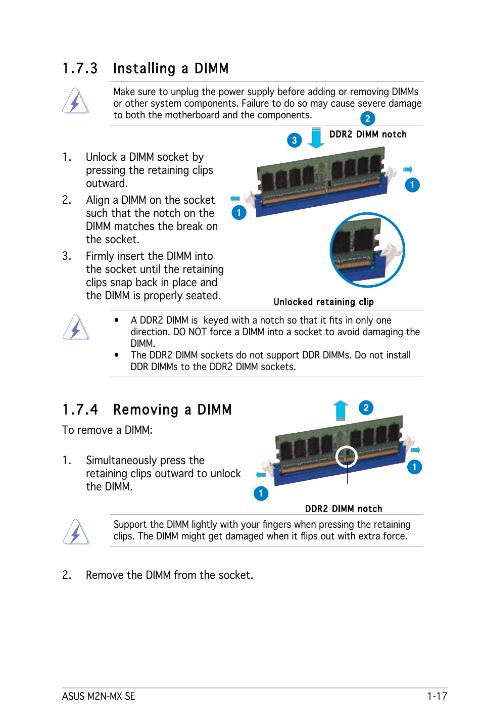 3 installing a dimm, 4 removing a dimm | Asus M2N-MX SE User Manual | Page 27 / 88