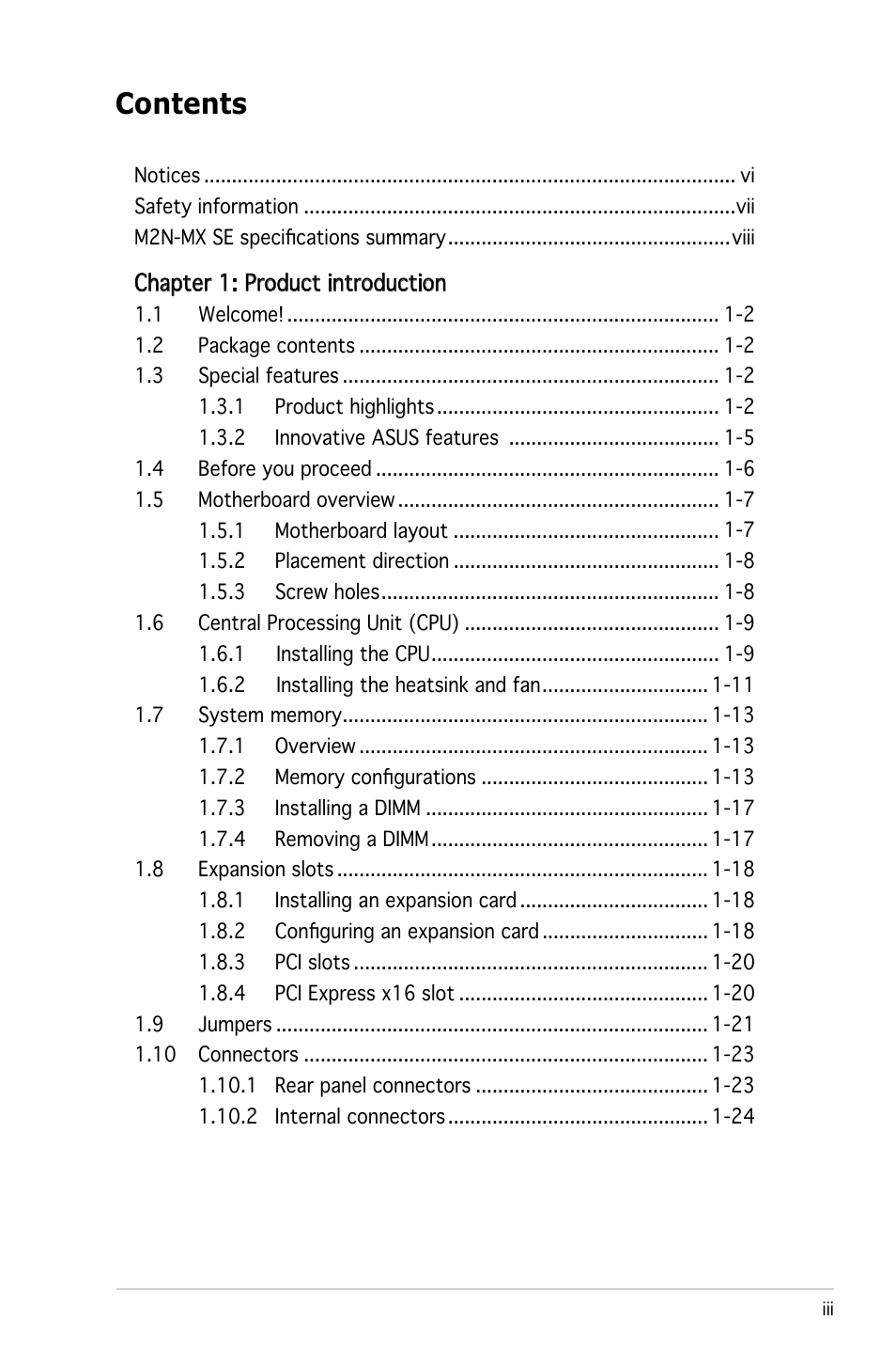 Asus M2N-MX SE User Manual | Page 3 / 88
