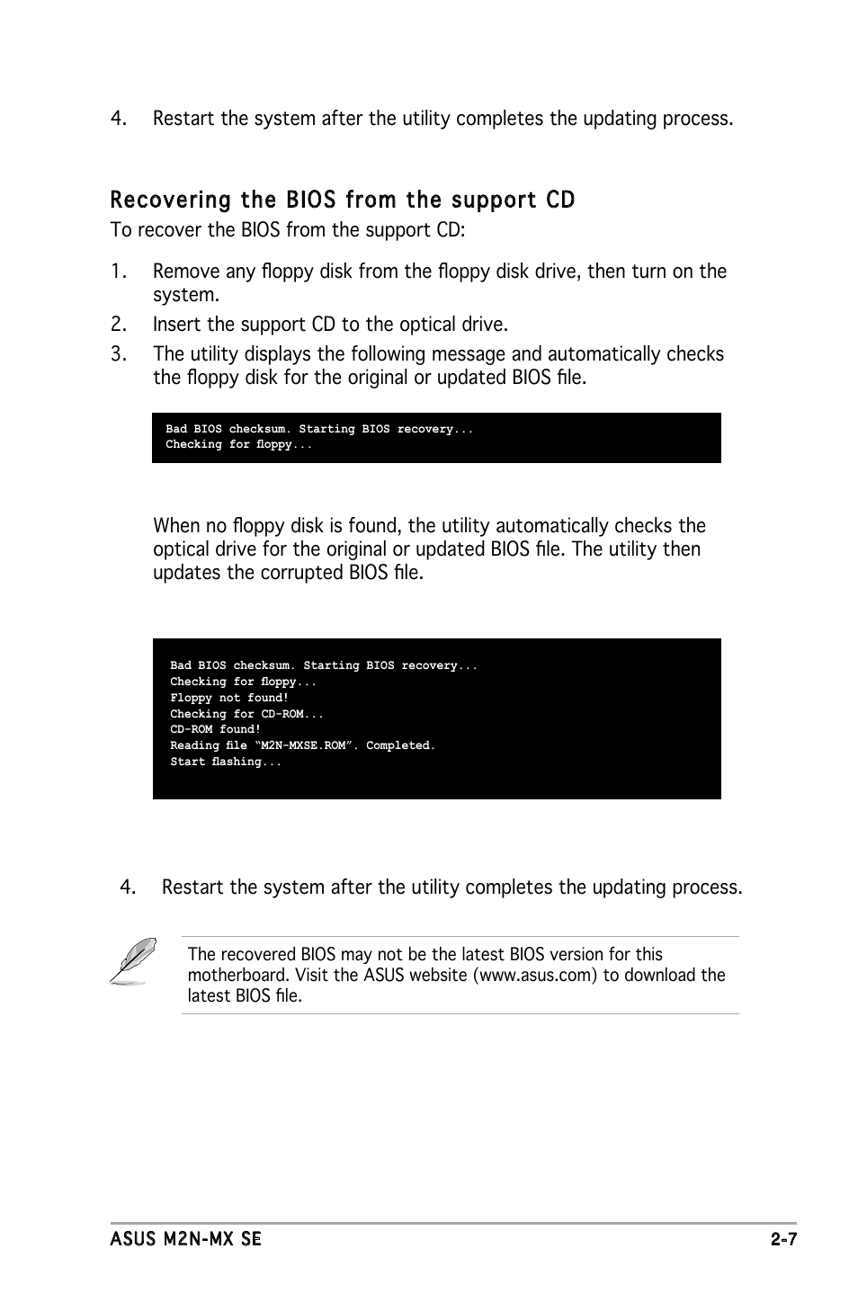 Recovering the bios from the support cd | Asus M2N-MX SE User Manual | Page 49 / 88