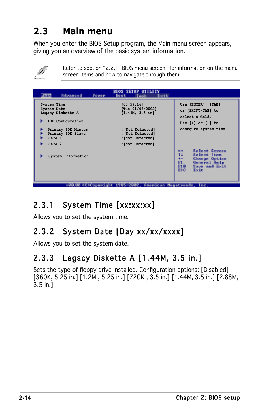 3 main menu, 1 system time [xx:xx:xx | Asus M2N-MX SE User Manual | Page 56 / 88