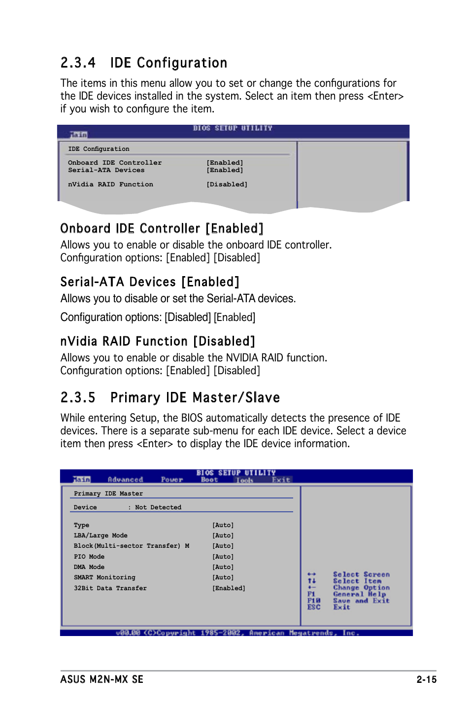 4 ide configuration, 5 primary ide master/slave, Onboard ide controller [enabled | Nvidia raid function [disabled | Asus M2N-MX SE User Manual | Page 57 / 88