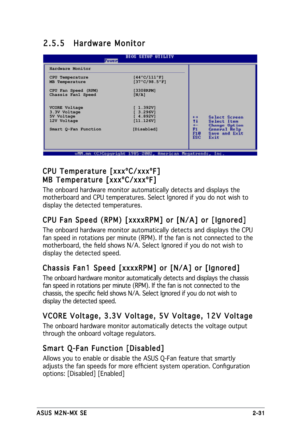 5 hardware monitor, Smart q-fan function [disabled | Asus M2N-MX SE User Manual | Page 73 / 88