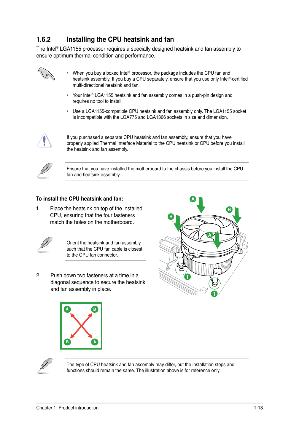 2 installing the cpu heatsink and fan, Installing the cpu heatsink and fan -13 | Asus E7241 User Manual | Page 23 / 78