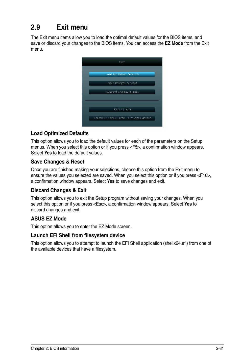 9 exit menu, Exit menu -31 | Asus E7241 User Manual | Page 73 / 78