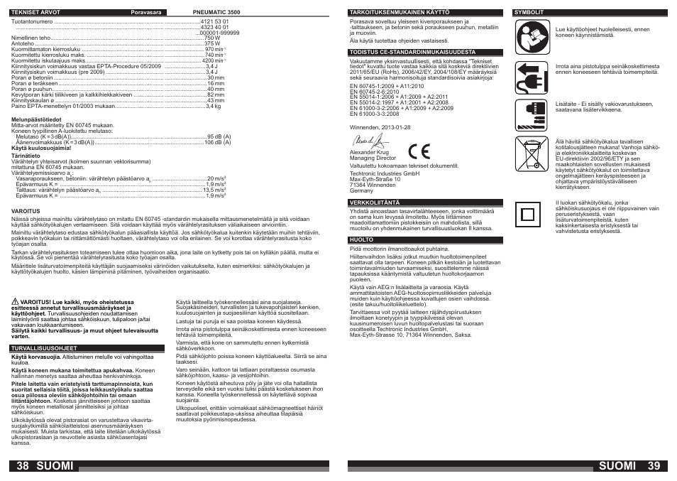 Suomi | AEG PN 3500 User Manual | Page 20 / 37