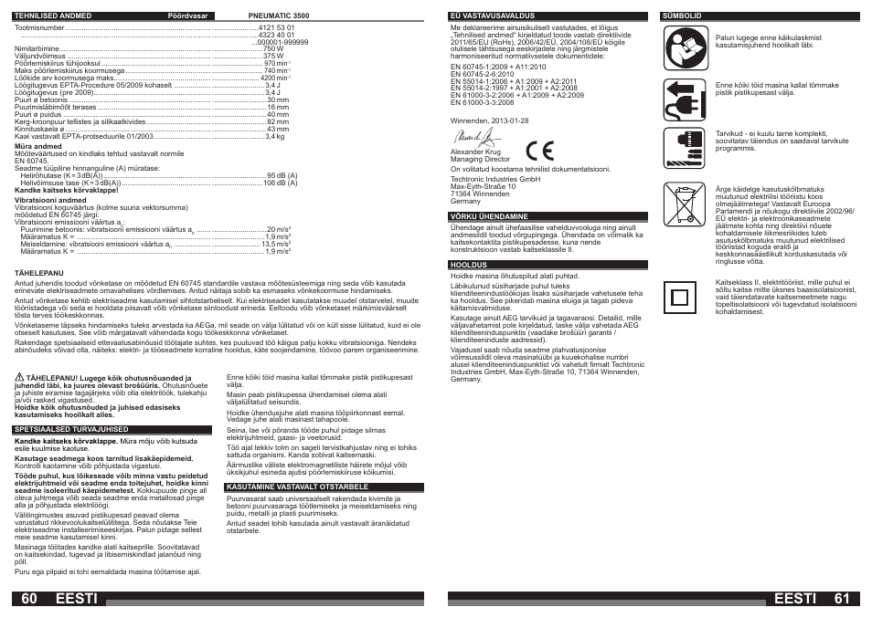 Eesti | AEG PN 3500 User Manual | Page 31 / 37