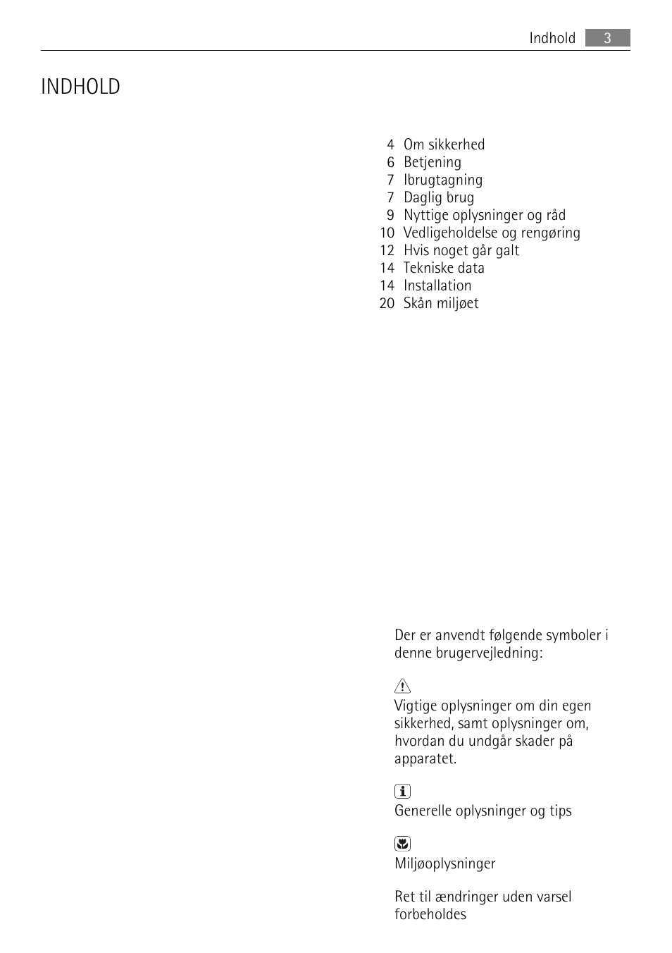 Indhold | AEG SKS68240F0 User Manual | Page 3 / 84