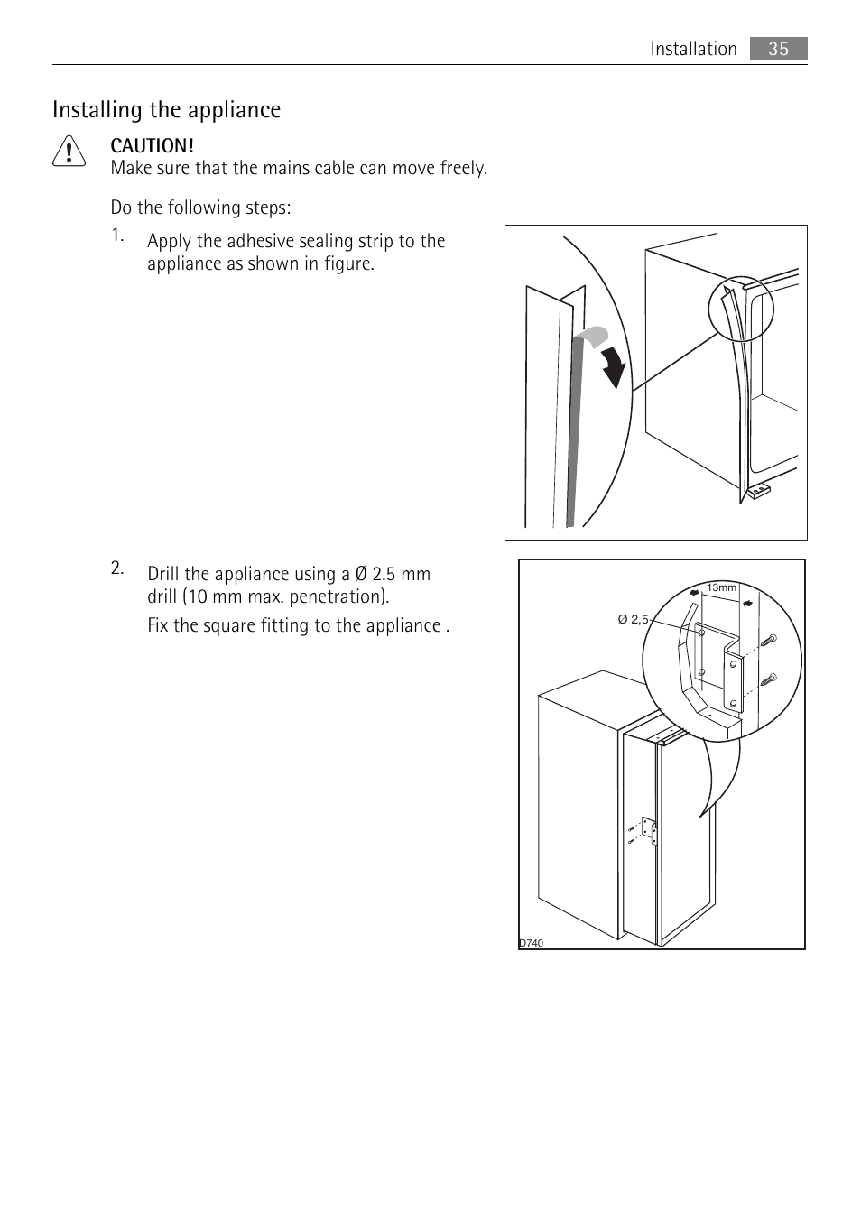 Installing the appliance | AEG SKS68240F0 User Manual | Page 35 / 84