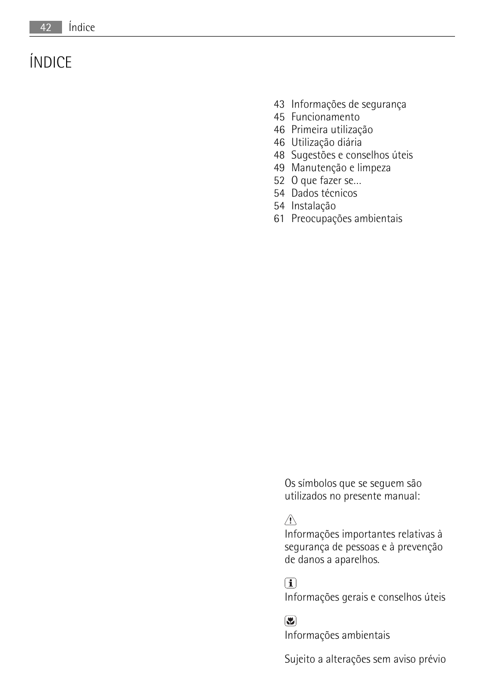 Índice | AEG SKS68240F0 User Manual | Page 42 / 84