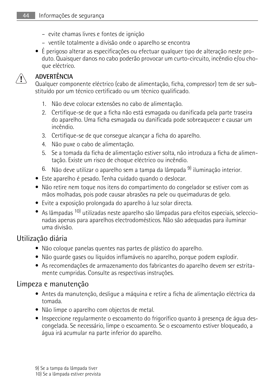 Utilização diária, Limpeza e manutenção | AEG SKS68240F0 User Manual | Page 44 / 84