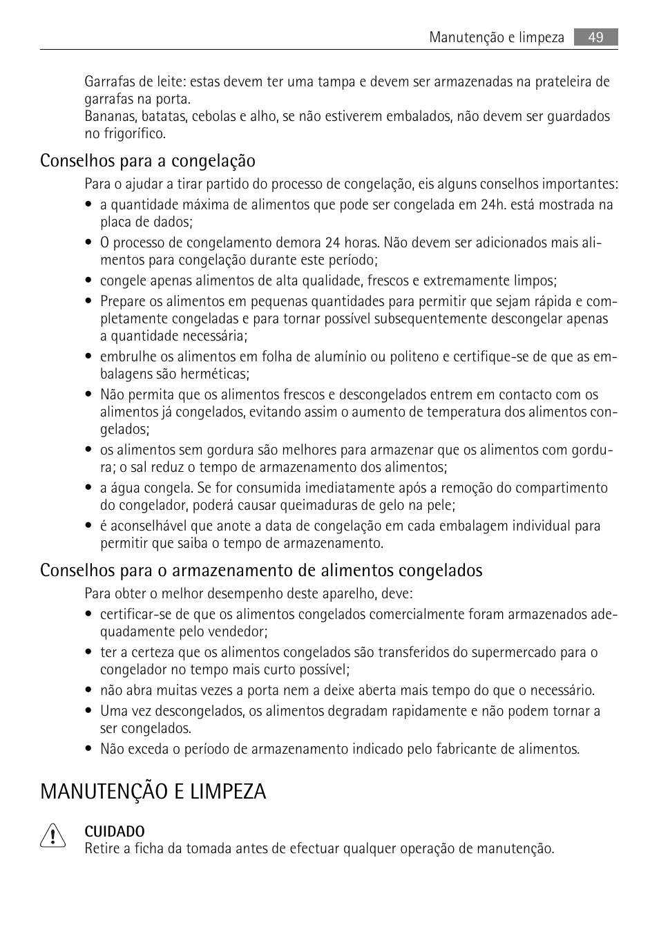 Manutenção e limpeza, Conselhos para a congelação | AEG SKS68240F0 User Manual | Page 49 / 84