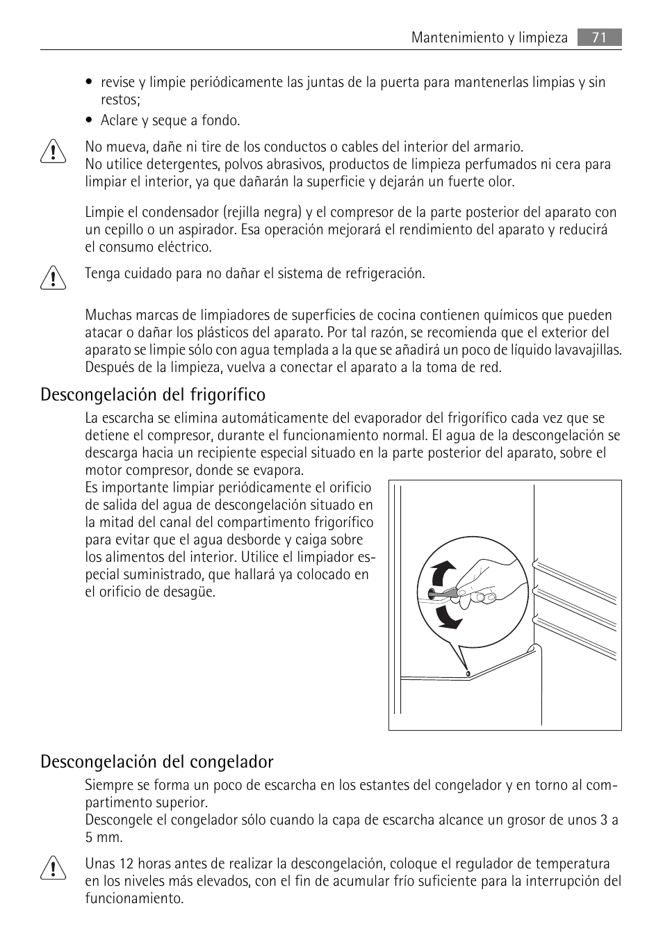 Descongelación del frigorífico, Descongelación del congelador | AEG SKS68240F0 User Manual | Page 71 / 84