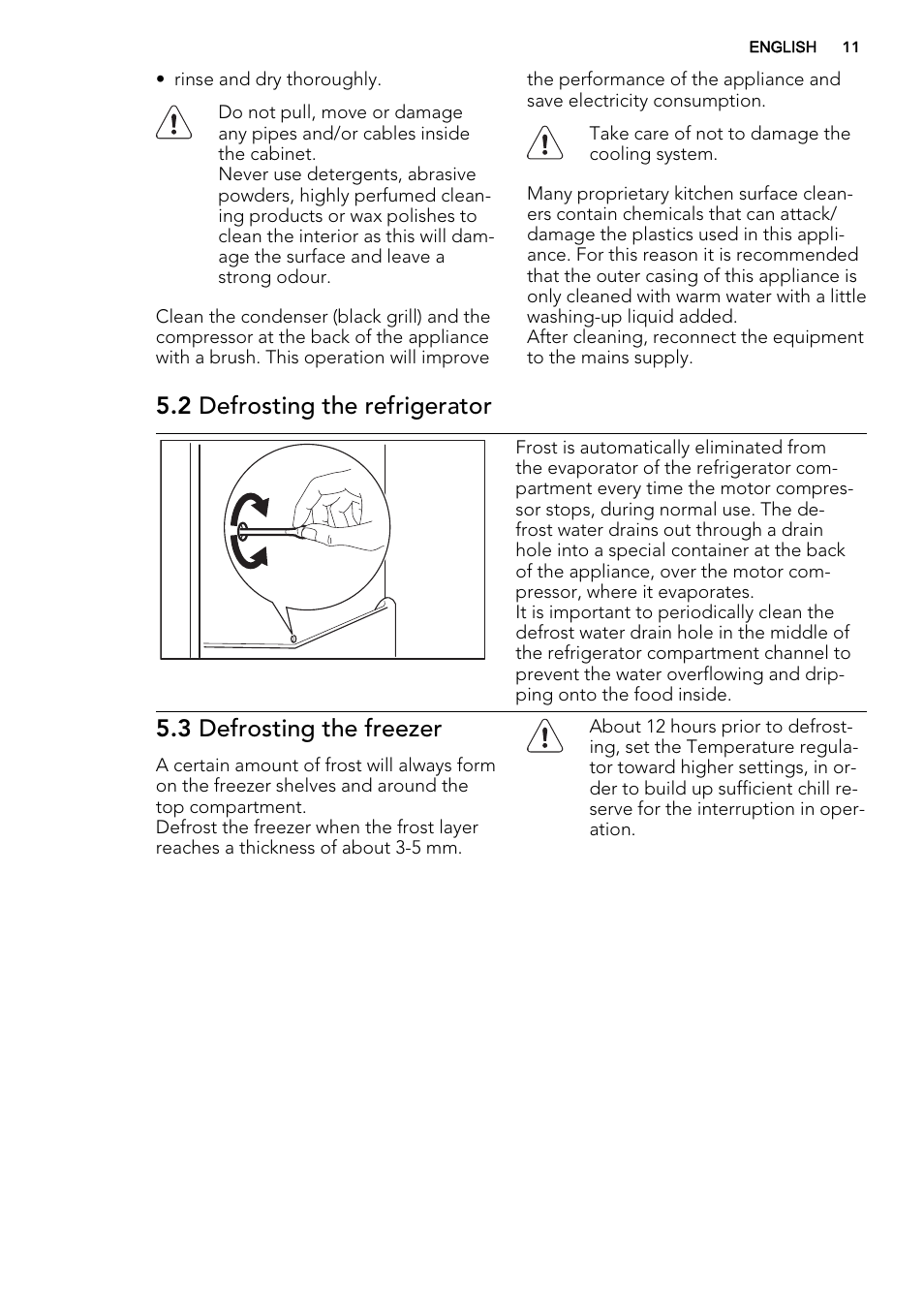 2 defrosting the refrigerator, 3 defrosting the freezer | AEG SCS81800C0 User Manual | Page 11 / 72