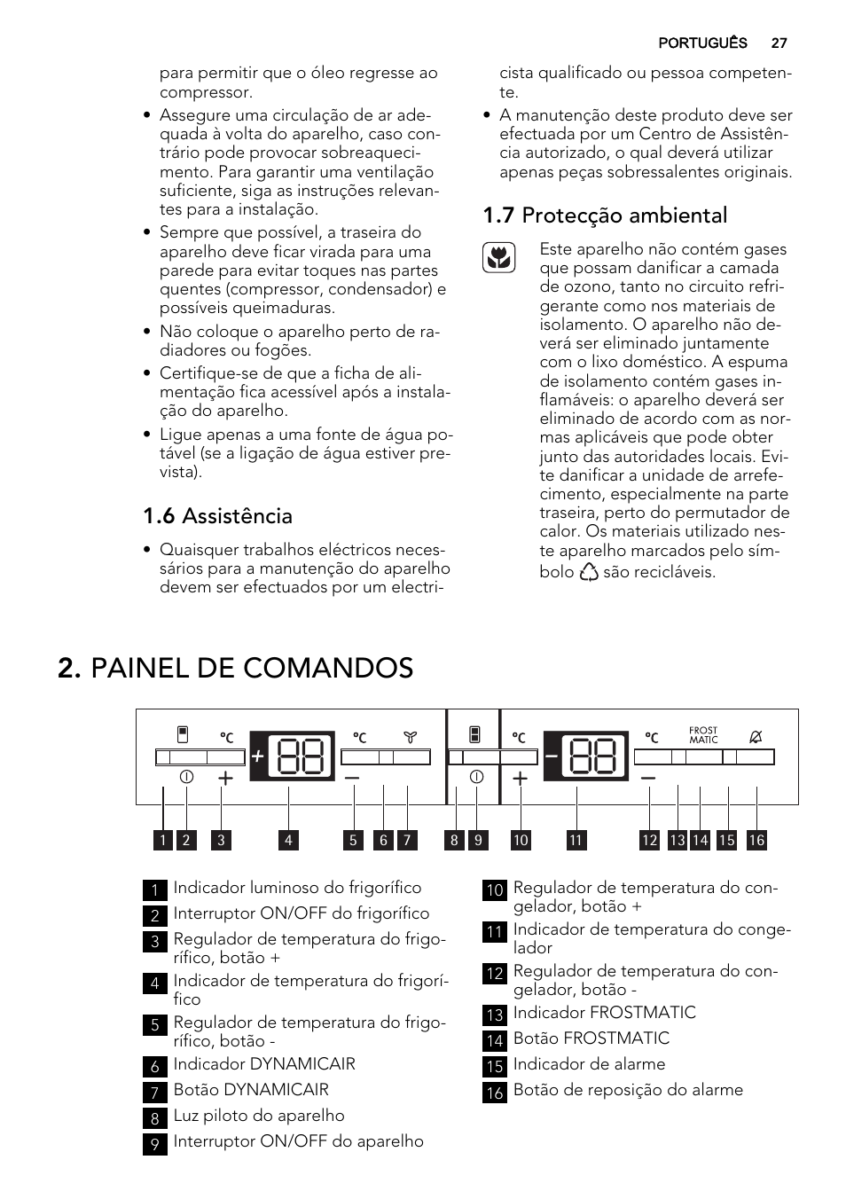 Painel de comandos, 6 assistência, 7 protecção ambiental | AEG SCS81800C0 User Manual | Page 27 / 72