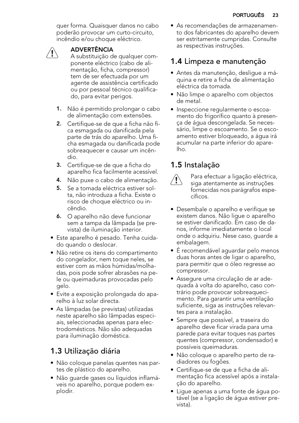 3 utilização diária, 4 limpeza e manutenção, 5 instalação | AEG SKS68240F0 User Manual | Page 23 / 64
