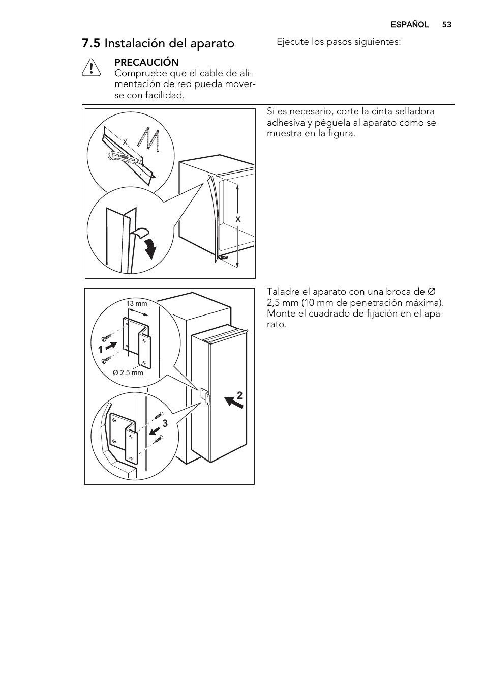 5 instalación del aparato | AEG SKS68240F0 User Manual | Page 53 / 64