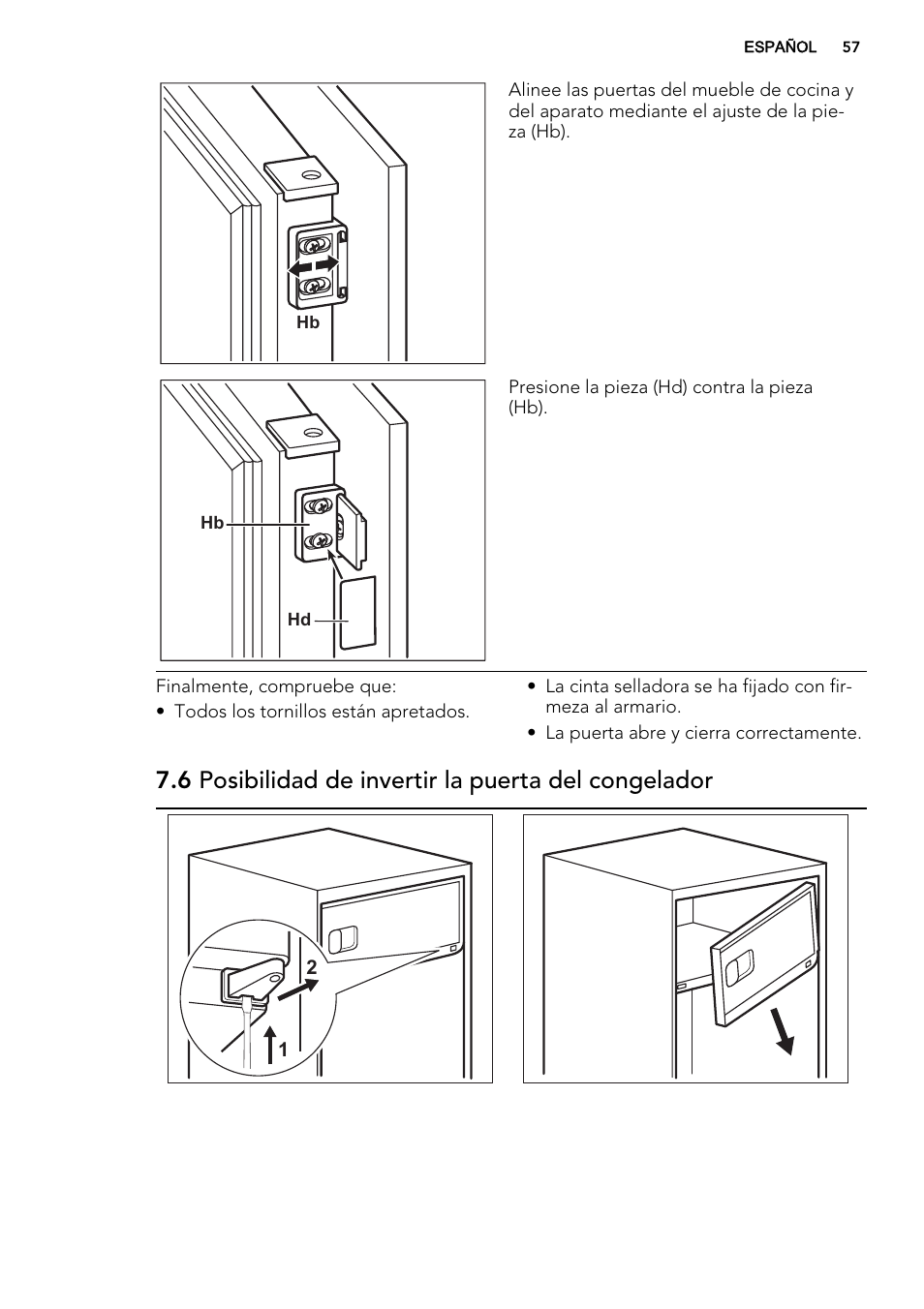6 posibilidad de invertir la puerta del congelador | AEG SKS68240F0 User Manual | Page 57 / 64