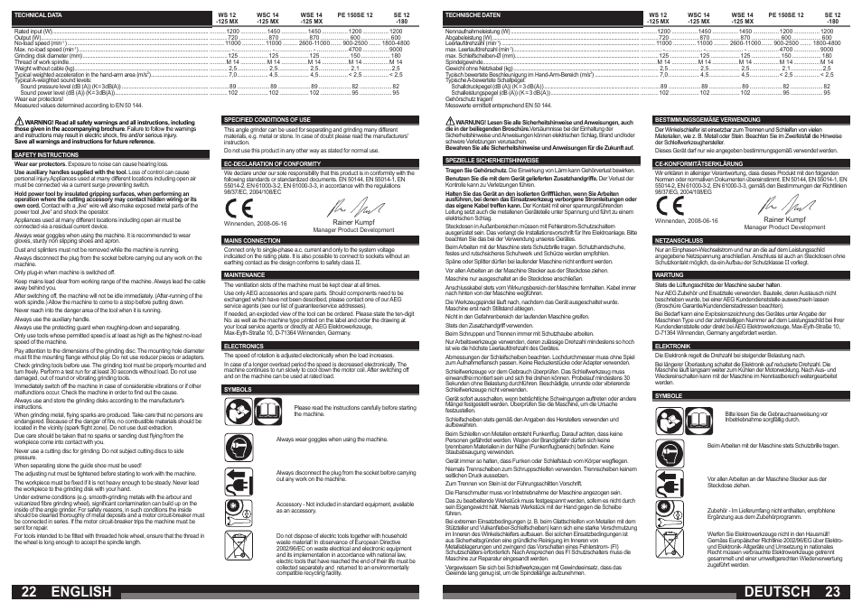 Deutsch, English | AEG PE 150 User Manual | Page 12 / 27