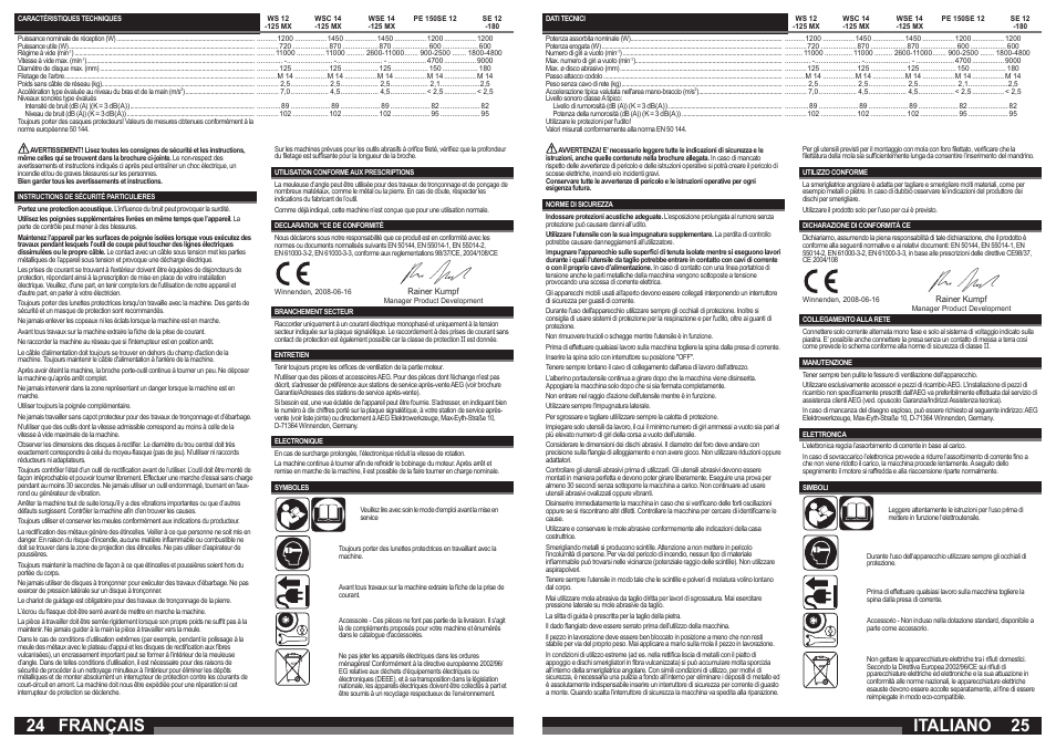 Italiano, Français | AEG PE 150 User Manual | Page 13 / 27