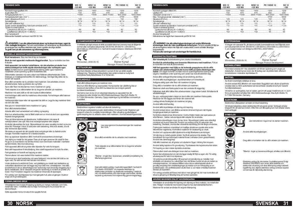 Svenska, Norsk | AEG PE 150 User Manual | Page 16 / 27