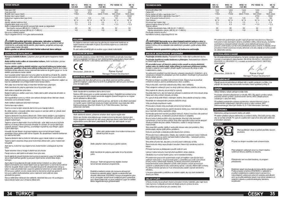 Česky, Türkçe | AEG PE 150 User Manual | Page 18 / 27