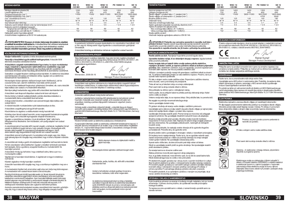 Slovensko, Magyar | AEG PE 150 User Manual | Page 20 / 27