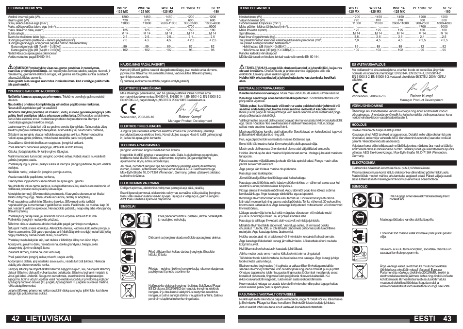 Eesti, Lietuviškai | AEG PE 150 User Manual | Page 22 / 27