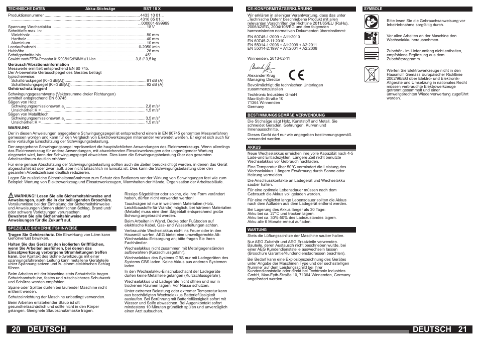Deutsch | AEG BST 18X User Manual | Page 11 / 39