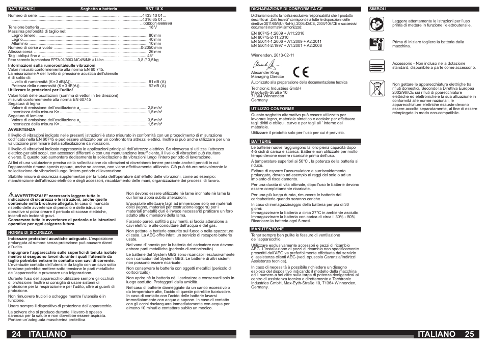 Italiano | AEG BST 18X User Manual | Page 13 / 39