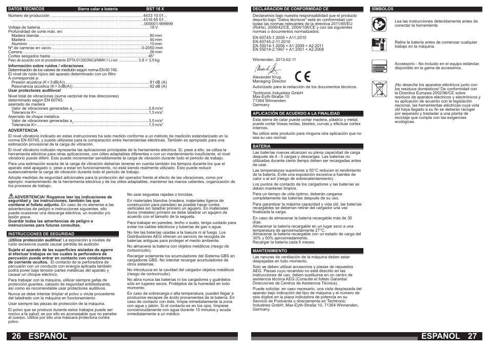 Español | AEG BST 18X User Manual | Page 14 / 39