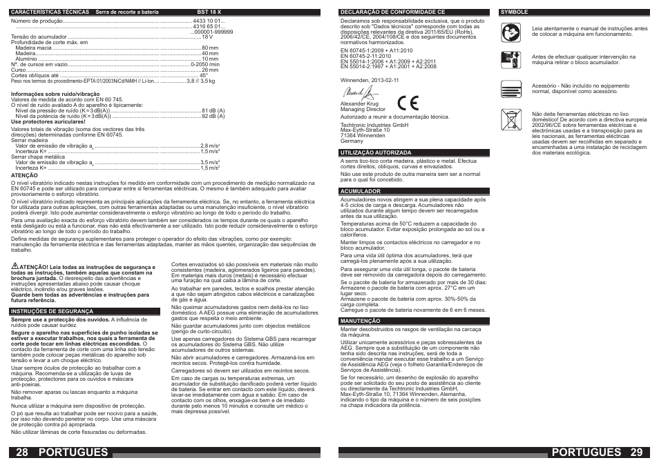 Portugues | AEG BST 18X User Manual | Page 15 / 39