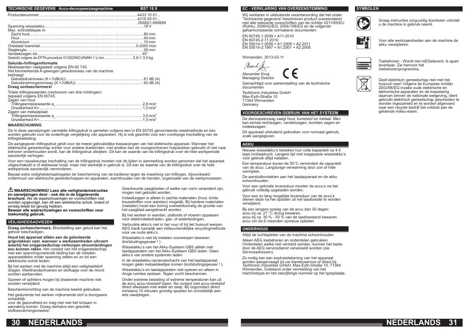 Nederlands | AEG BST 18X User Manual | Page 16 / 39