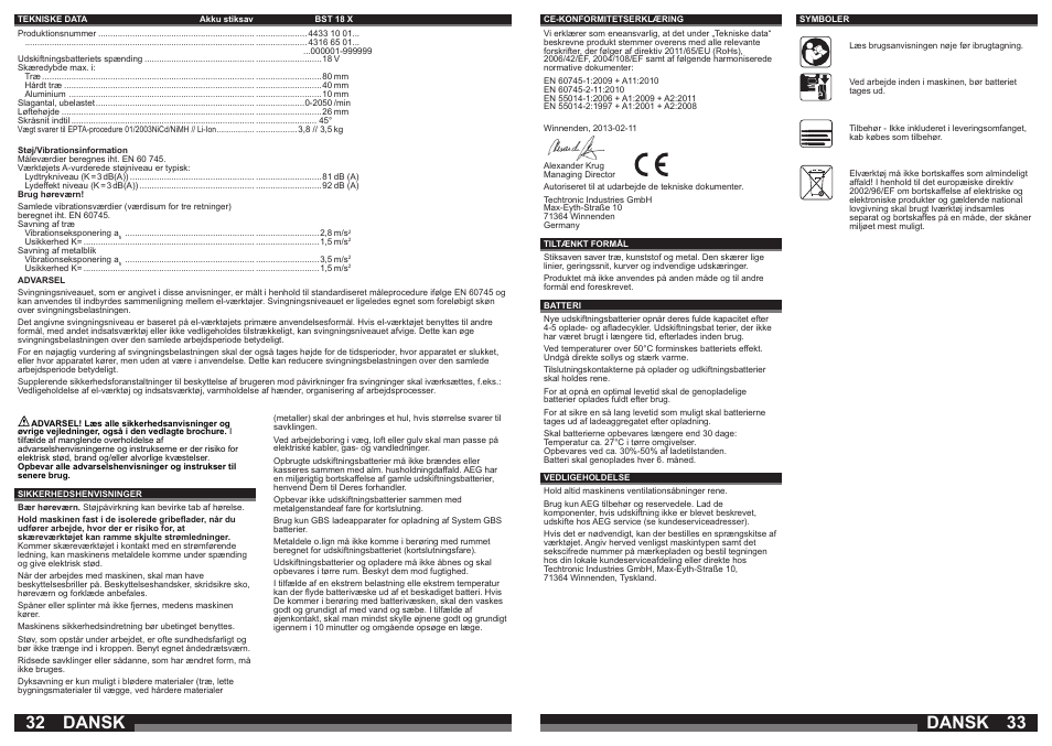 Dansk | AEG BST 18X User Manual | Page 17 / 39