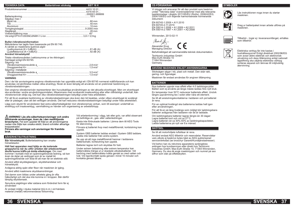 Svenska | AEG BST 18X User Manual | Page 19 / 39