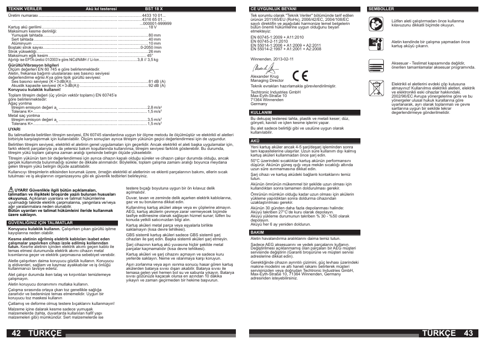 Türkçe | AEG BST 18X User Manual | Page 22 / 39