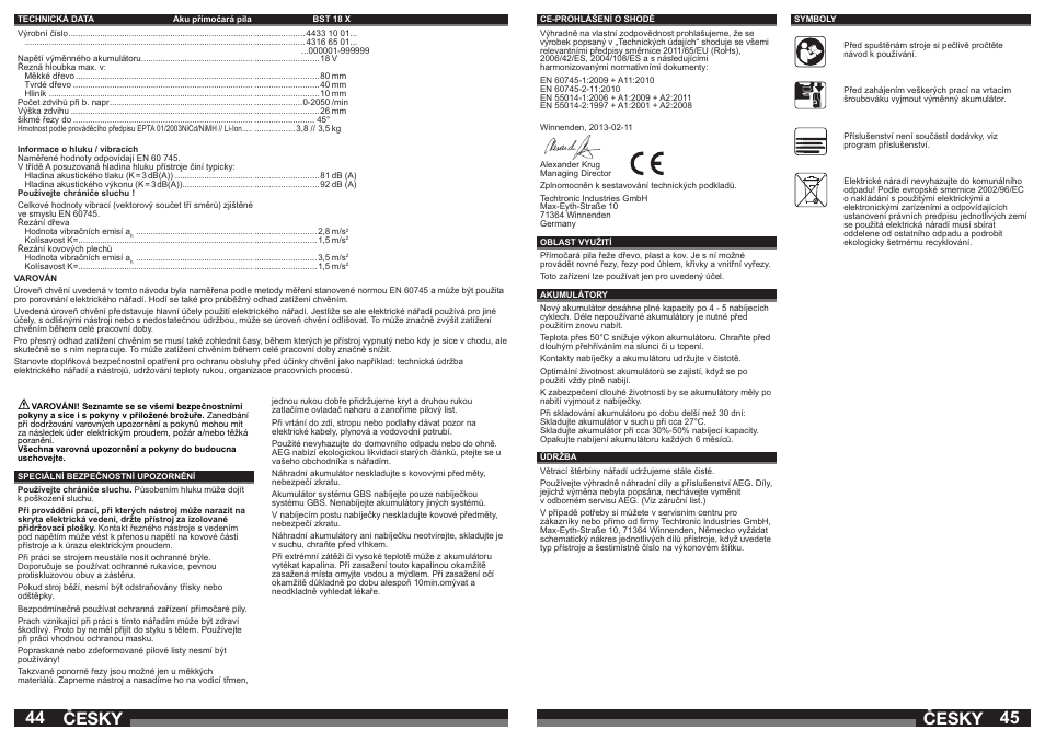 Česky | AEG BST 18X User Manual | Page 23 / 39