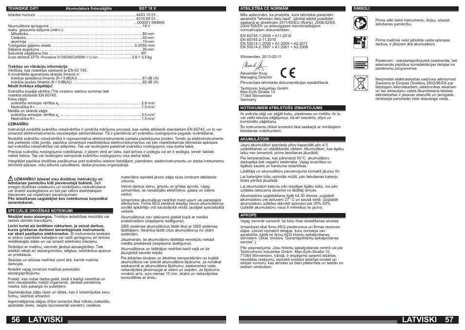 Latviski | AEG BST 18X User Manual | Page 29 / 39