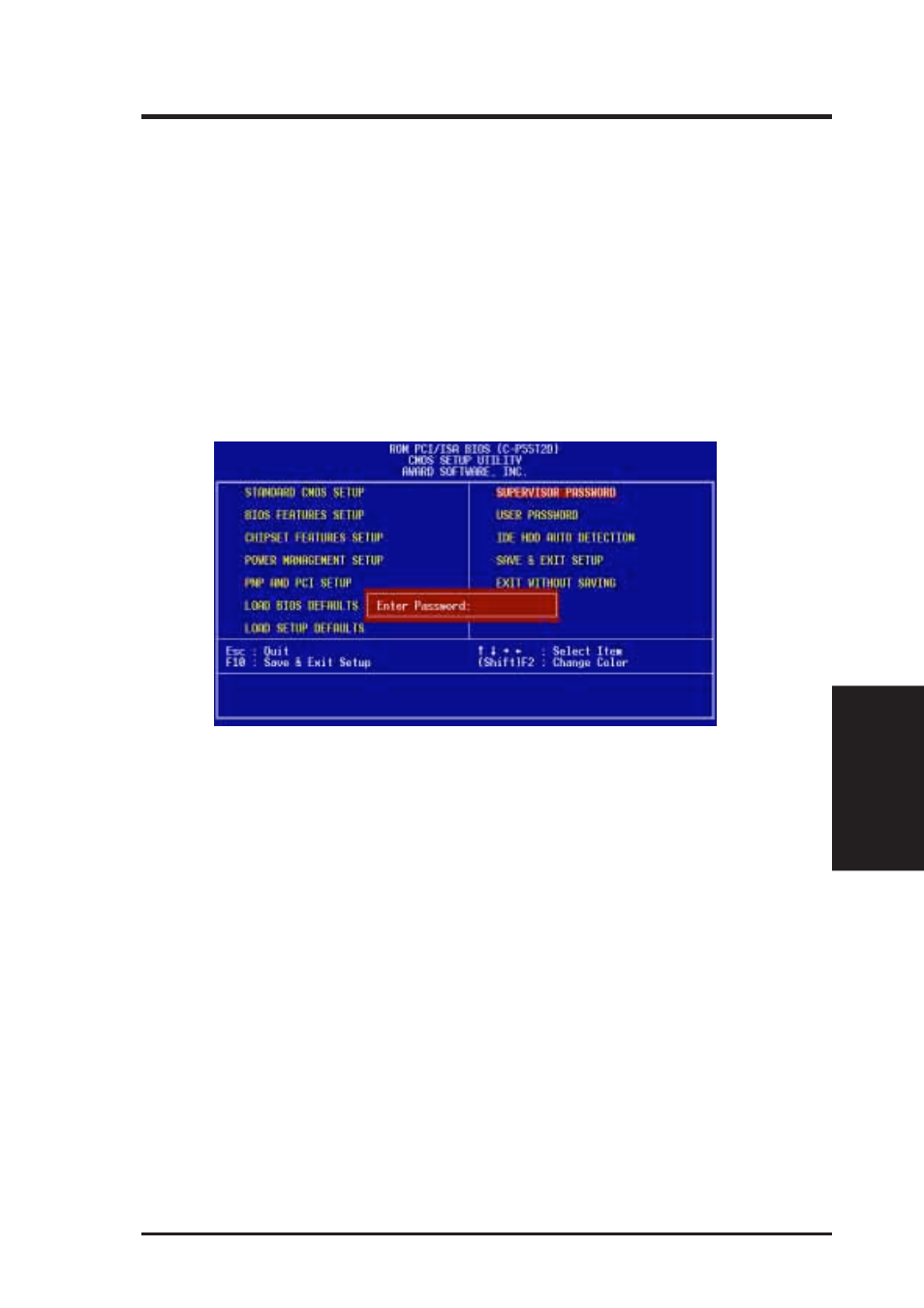 Iv. bios software, Supervisor password and user password | Asus C-P55T2D User Manual | Page 33 / 40