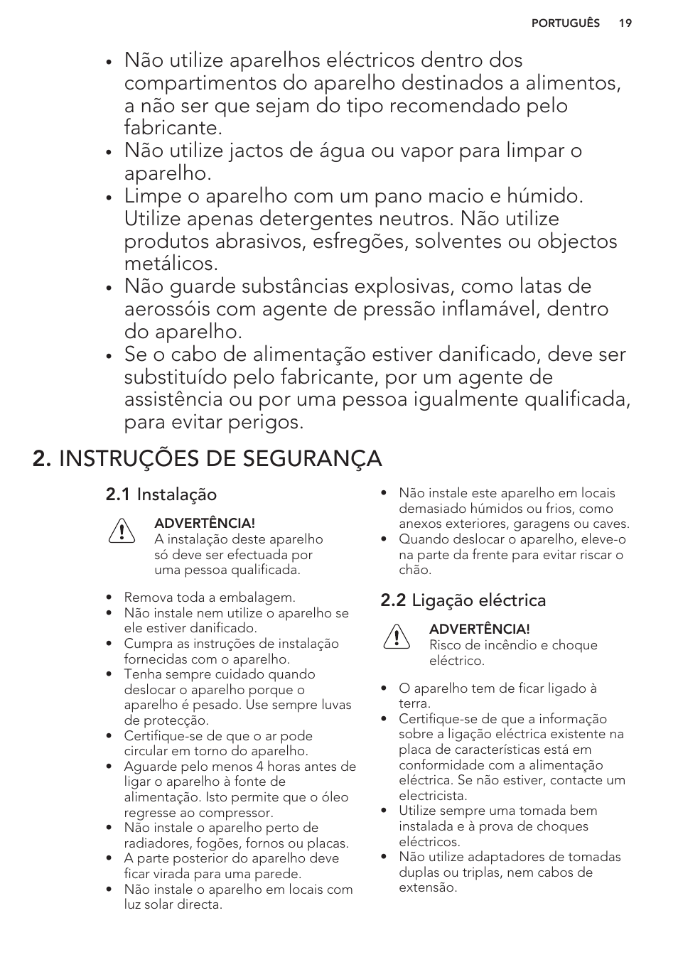 Instruções de segurança, 1 instalação, 2 ligação eléctrica | AEG A82700GNW0 User Manual | Page 19 / 52